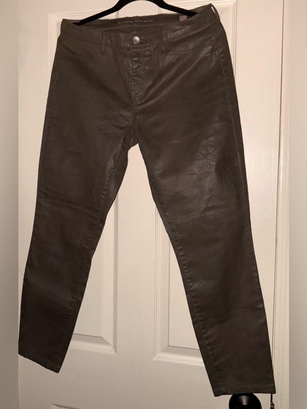 Banana Republic Gray Leather-Look Pants rave cyber moto goth punk edgy sexy club